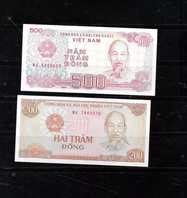 Vietnam 2 Different Uncirculated-Unc Mint Paper Money Banknote Lot Collection