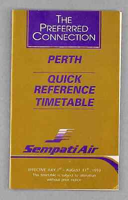 Sempati Air Airline Timetable July - August 1993 Perth Quick Reference