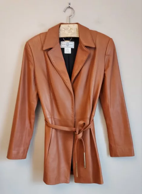 ST. JOHN Sport Vintage Leather Camel Jacket By Marie Claire  Size P Women's