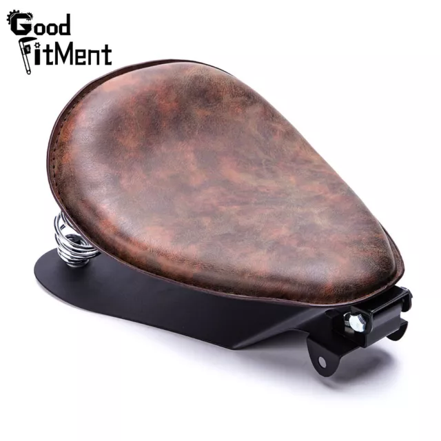 Retro Brown Leather Motorcycle Spring Solo Seat w Base For Harley Chopper Bobber