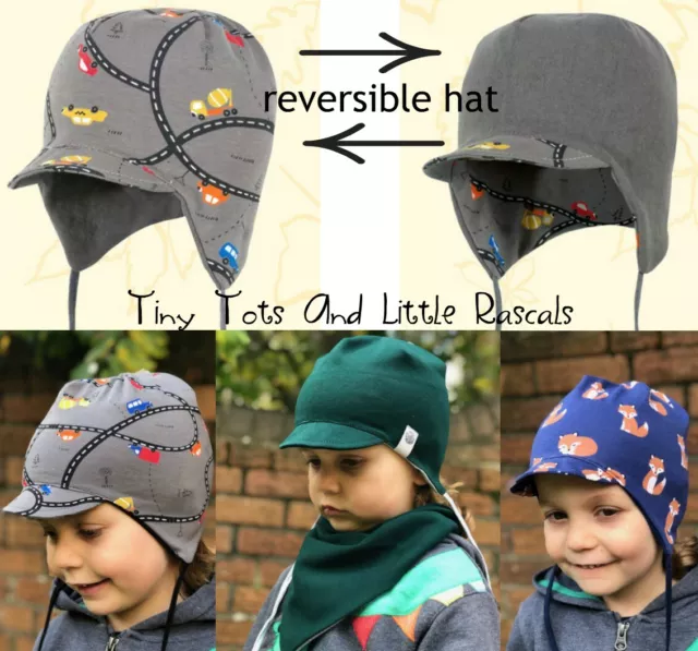 Baby Boy Infant Spring Autumn Winter Warm Reversible Tied Hat newborn - 4 years