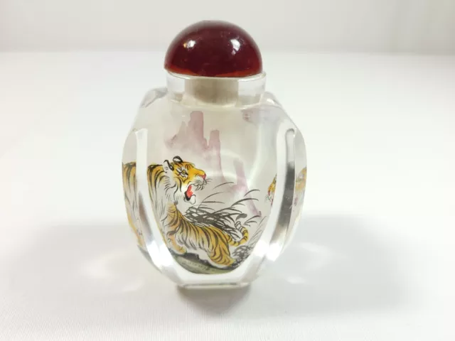 Vintage Chinese Inside Hand-Painted Tiger Glass Snuff Bottle, Very Nice!!!