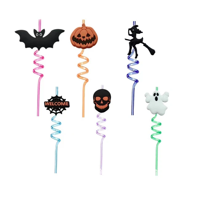 Lot De 24 Pailles En Papier Pour Halloween, Citrouille, Noir