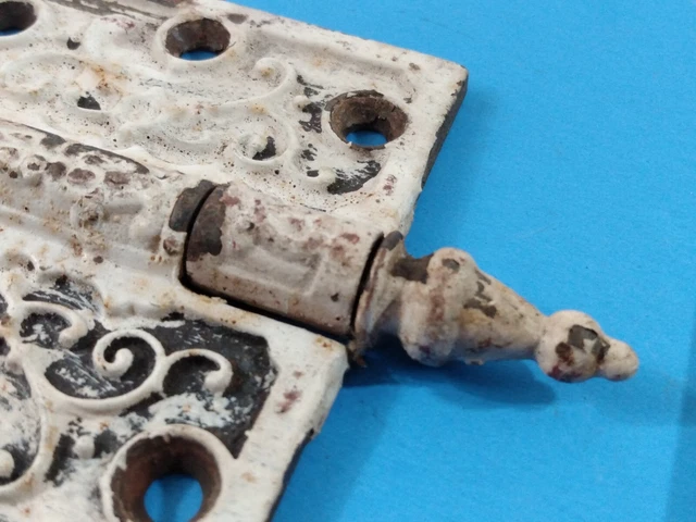 Two 1877 Victorian Antique Cast Iron Ornate Steeple-Tipped Door Hinges 3"x3.5" 8