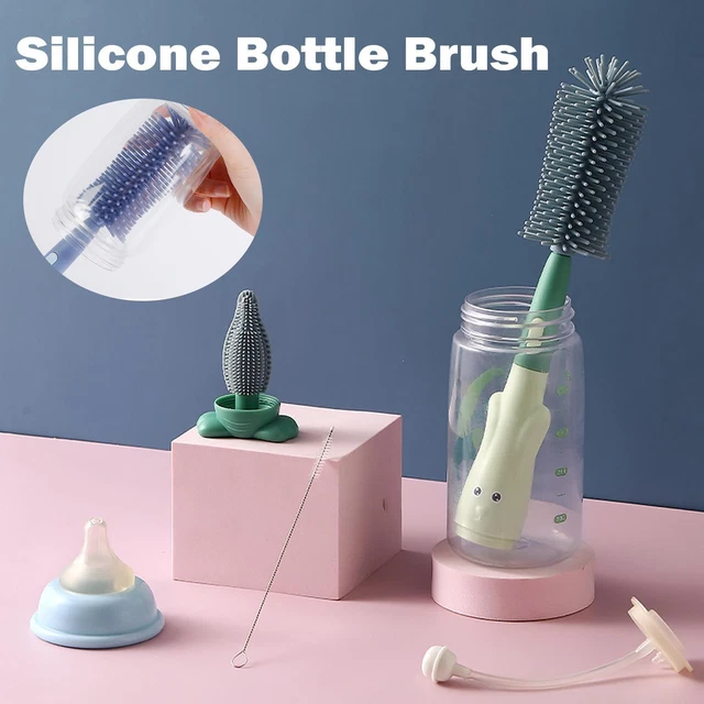 3 in 1 Baby Silicone Sponge Bottle Brush Set Cup Scrubber Cleaner Tool, I8O6