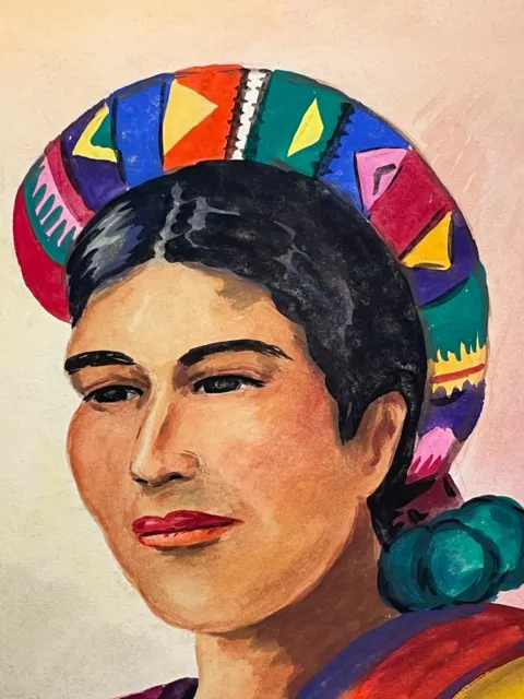 Maria Navas San Pedro Original Guatemalan Signed Watercolor Painting C. 1950