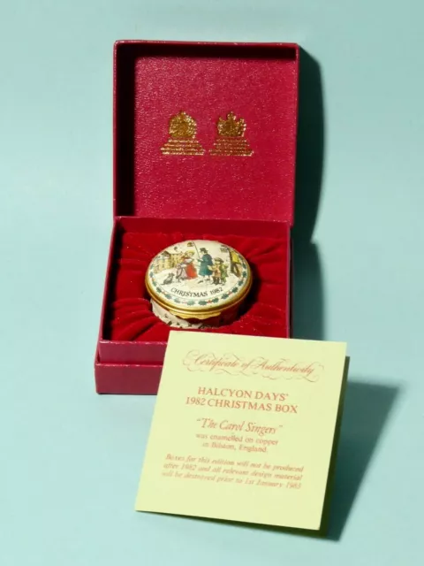 Christmas 1982 HALCYON DAYS Enamel Trinket Box BOXED with Paperwork