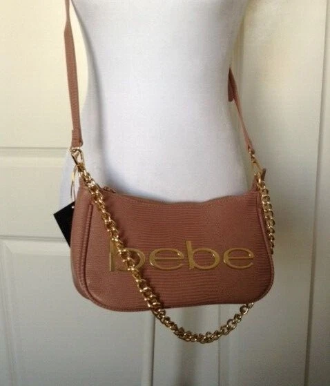NEW BEBE  FABIOLA Logo Dusty Rose Front Crossbody Clutch Handbag NWT