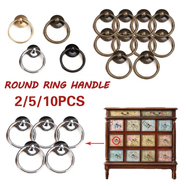 2/5Pcs Cabinet Knob Cupboard Ring Pulls Furniture Door Drawer Handle With Screws