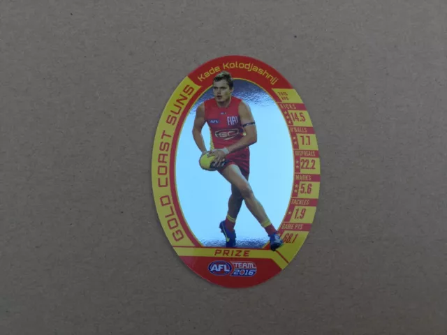 2016 AFL Teamcoach Prize Card Kade Kolodjashnij Gold Coast Suns