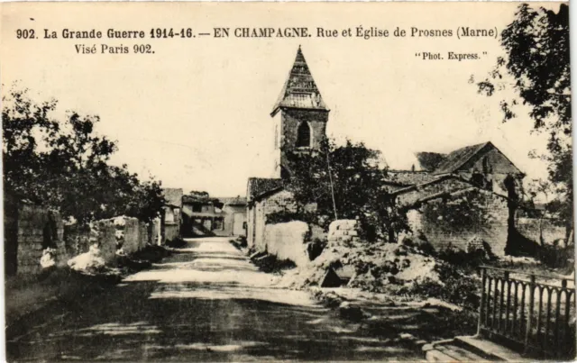 CPA En Champagne. Rue et Église de Prosnes (346722)