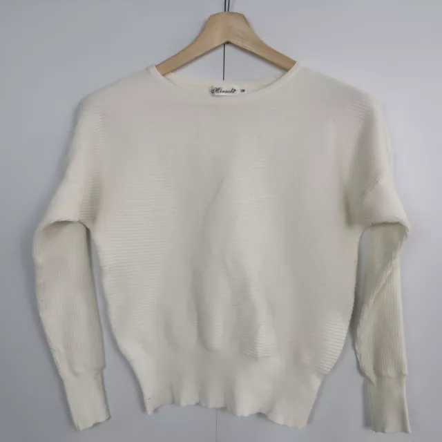 Miracle Womens Knit Sweater Size S/M White Crew Neck Pullover Jumper