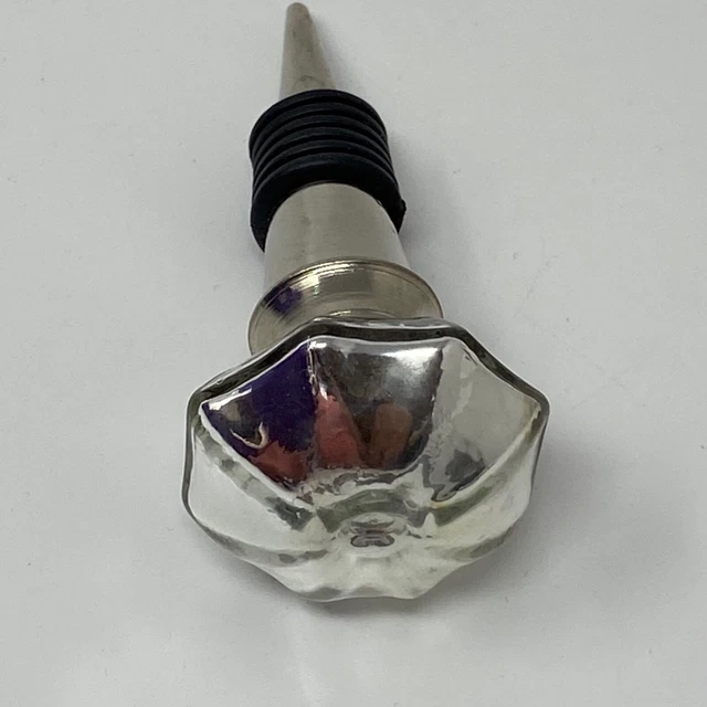Silver Tone Metallic Glass Vintage Door Knob Style Wine Bottle Stopper