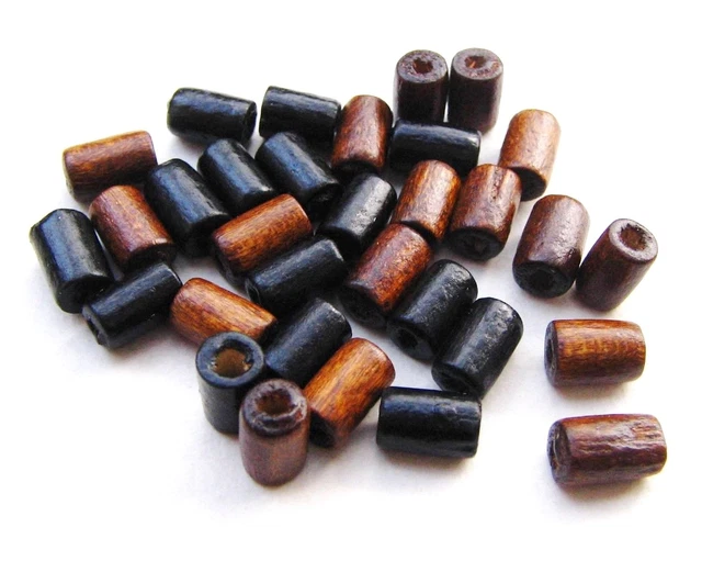 Holzperlen Walze 7,5mm 100 Stück schwarz / braun SERAJOSY