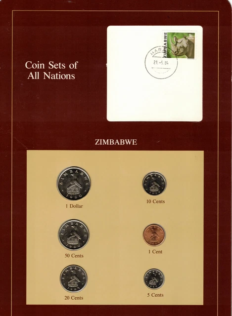 Coin Sets of All Nations Zimbabwe UNC $1, 50,20,10,5 Cents 1980 1 cent 1986
