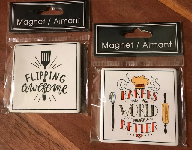 *NEW* Set of 2 Baker/Chef/Cook Ceramic Kitchen Refrigerator Magnets 2.5X2.5”