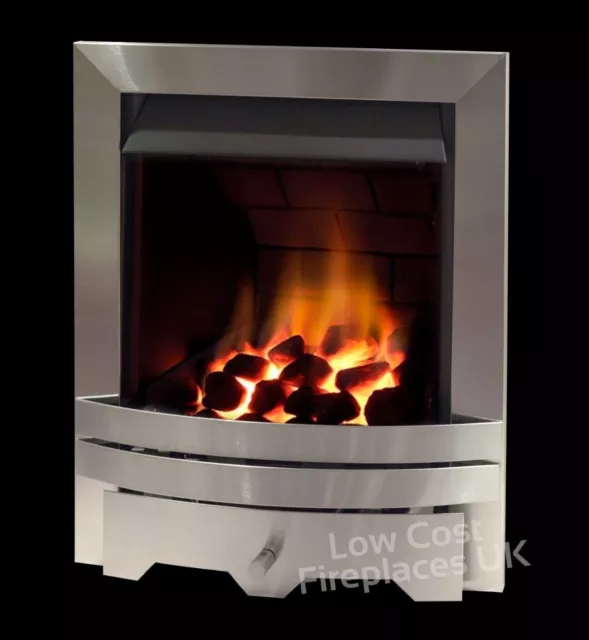 Brushed Silver Chimney Coal Fireplace Inset Insert Slimline Modern Gas Fire 3Kw