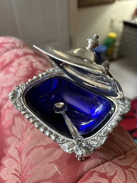 Large Birks Ellis Plate Mustard With Sterling Serving Spoon