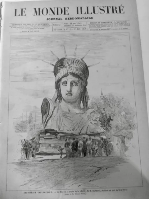 1878 Statue De La Liberte Tete Bartholdi 2 Journaux Anciens