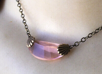 Vintage Necklace Art Deco Pendant Antique Blush Pink Glass Art Deco Jewelry