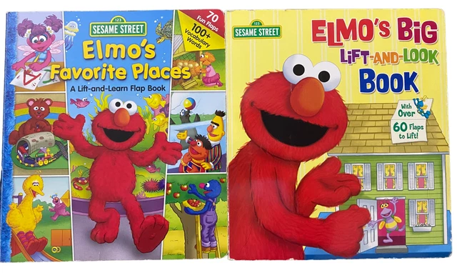 2 XL Elmo Board Books Lift and Learn NEW Sesame Street 10 x 11"