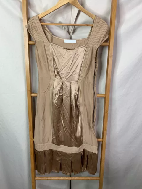 Portmans x Kit Willow Dress Womens 6 Brown Satin Silk Sleeveless Knee Length