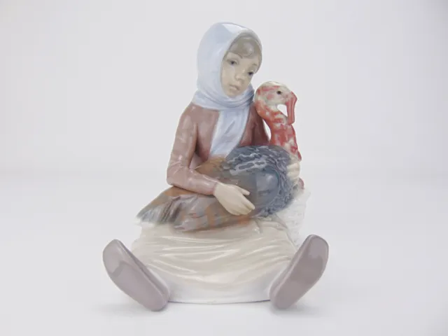 Lladro Figurine Girl with Turkey 4569 Spanish Porcelain Lady Figures 2