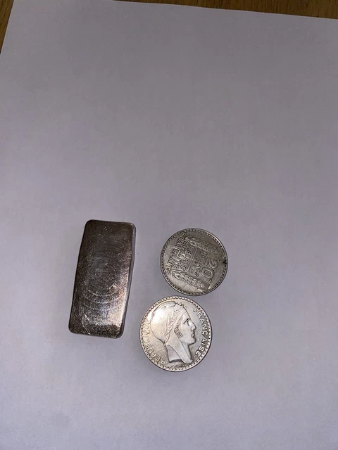 lingot d'argent 100g avec 2 Pièce Argent 20 Franc