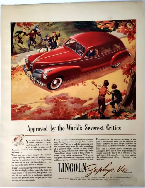 Lincoln Zephyr V12 Vintage 1941 Ford Motor Car Ad Magazine Print Automobile 2