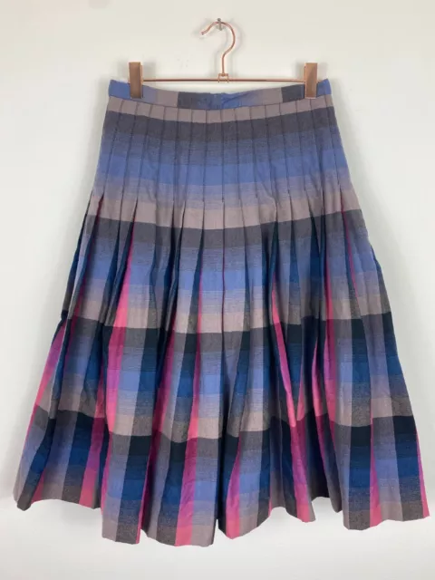 Marc by Marc Jacobs Blue & Pink Pleated Checked Skirt 100% Wool Size 6 UK