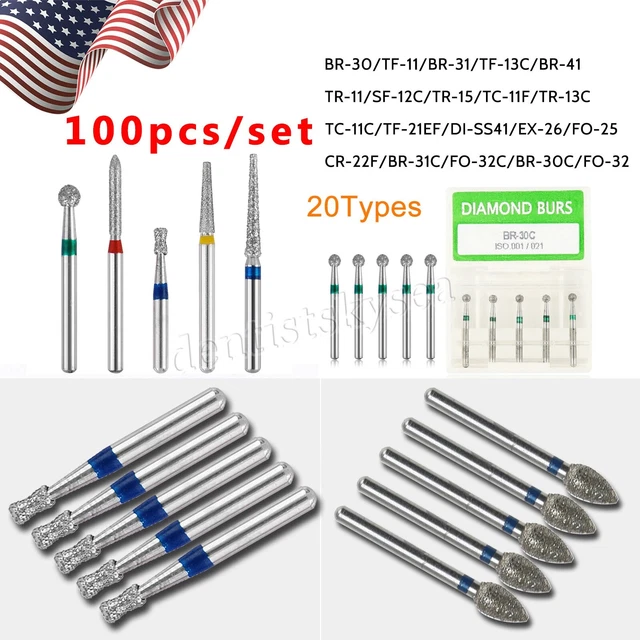 100Pcs SKYSEA Dental Diamond Burs High Speed Handpiece Friction Grip USA STOCK