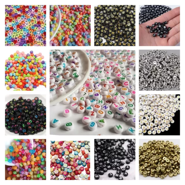 100/200 Pcs Alphabet Letter Mixed Color Beads Flat For Jewelery Making Xmas Gift