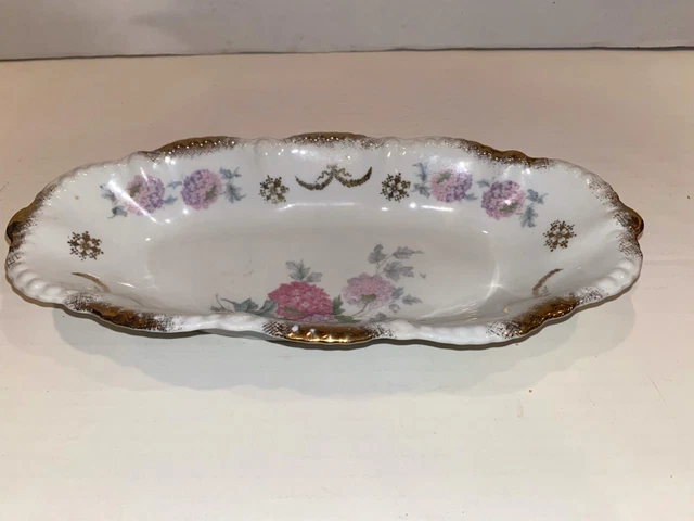 Silesia Germany Altwasser China Relish Dish Hibiscus Flowers Scaloped Gold Edges 3