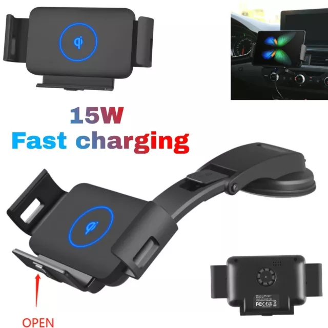 Car Wireless Charger 15W Qi Fast Phone Holder for Samsung Galaxy Fold Z 3 iPhone