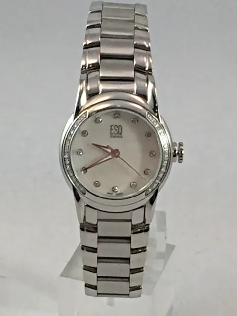 Ladies ESQ Movado Stainless Steel Diamond Accented MOP Textured Dial Watch
