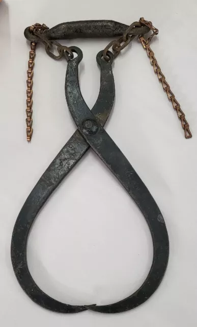 Antique Vintage Ice Block Tongs opens to 15", mancave toilet paper holder ?