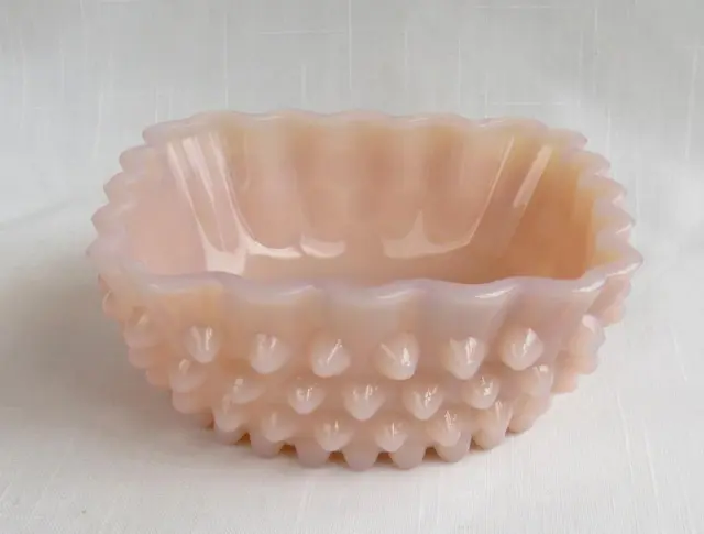 Vintage Fenton Rose Pink Pastel Square Hobnail Bowl