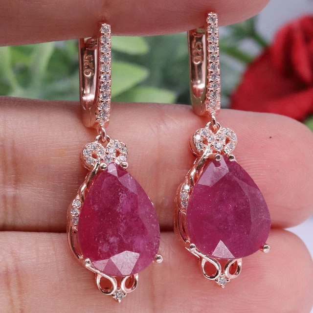 11 X 14 Mm. Birne Rot Rubin & Weiß Cubic Zirkonia Ohrringe 925 Sterlingsilber