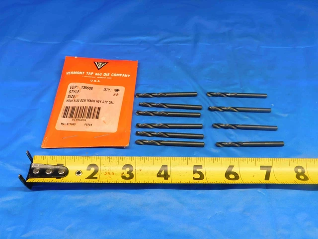 11Pcs Vermont 5/32 O.d. Black Oxide Hss Screw Machine Length Drill Bit .1562