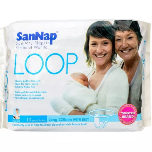 Sanitary Napkin Towels 10 Pad Loop Maternity Hospital Extra Long 125 or 32  cm.