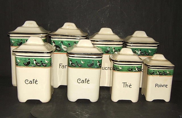 Pot à épices Farine en céramique décor bordeaux Art Nouveau Circa 1910 – Hello Broc