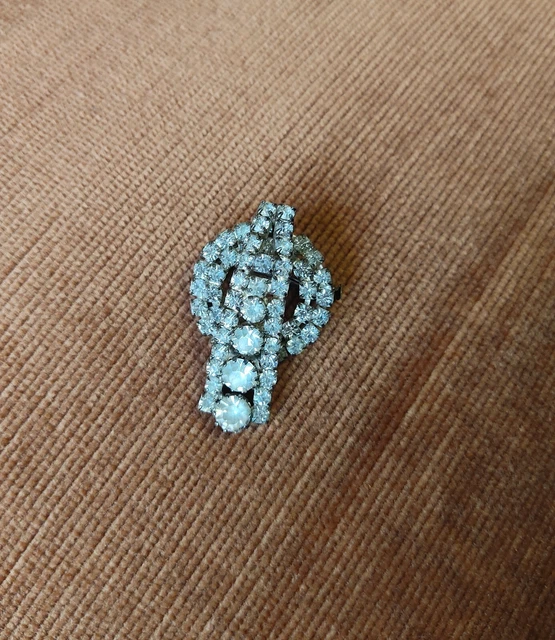 Broche Vintage Art Déco Années 50 - Strass Blancs Sur Métal - Ronde - Occasion