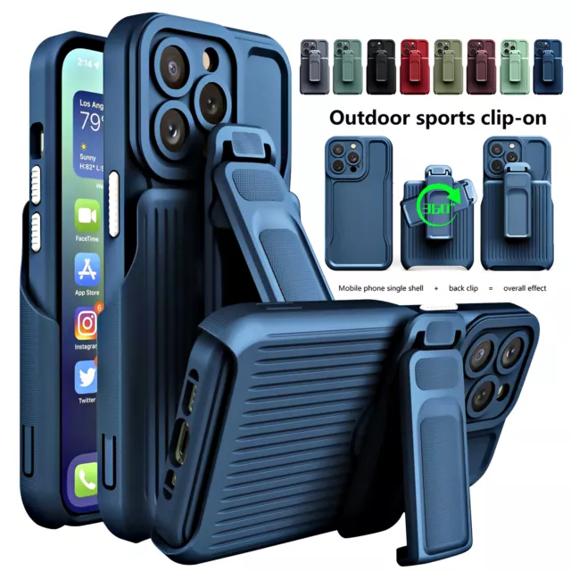 For iPhone 15 14 13 12 Pro Max Rugged Shockproof Heavy Duty Stand Case+Belt Clip