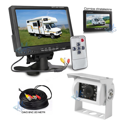 Camper Monitor 7" e Telecamera Mirror 18LED Cavo BNC 20mt per Grossi Mezzi Camper 