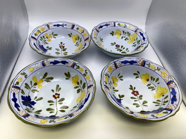 Italian Pottery CANTAGALLI Floral Cereal Bowls Set 4 Majolica