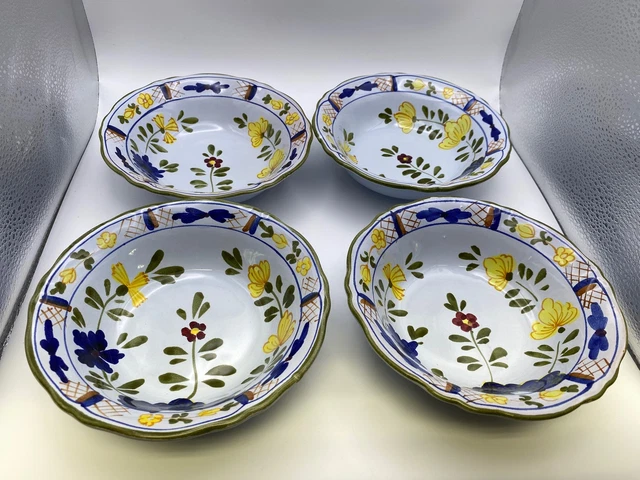 Italian Pottery CANTAGALLI Floral Cereal Bowls Set 4 Majolica