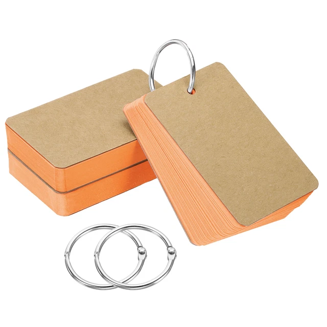 3.5" x 2" Blank Flash Cards with Rings Study Card Index Cards Note Orange 150pcs