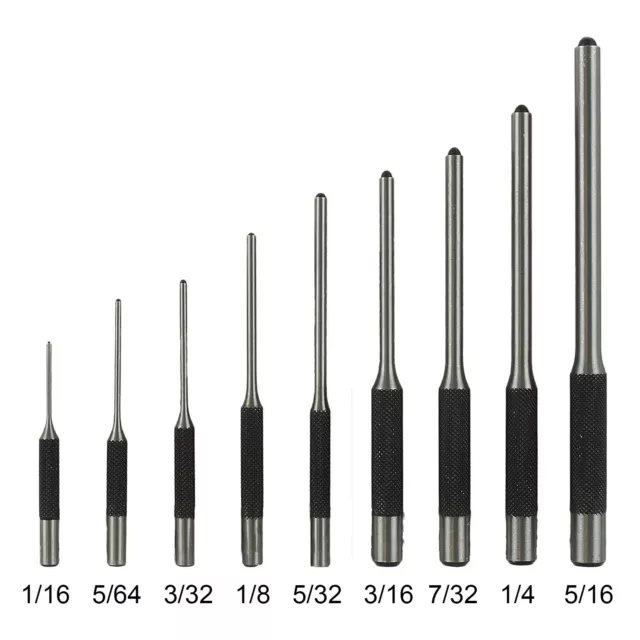 9 Pc Hand Roll Pin Punch Set 1/16, 5/64, 3/32, 1/8, 5/32, 3/16, 7/32, 1/4, 5/16