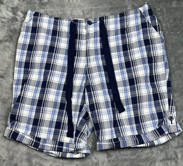 Kim Rogers Chino Shorts Womens 20W Blue Plaid Flat Front Belted Slash Pockets