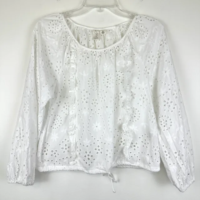 JOIE White Eyelet Blouse Top with Smocked Tie Hem Women's Size Small